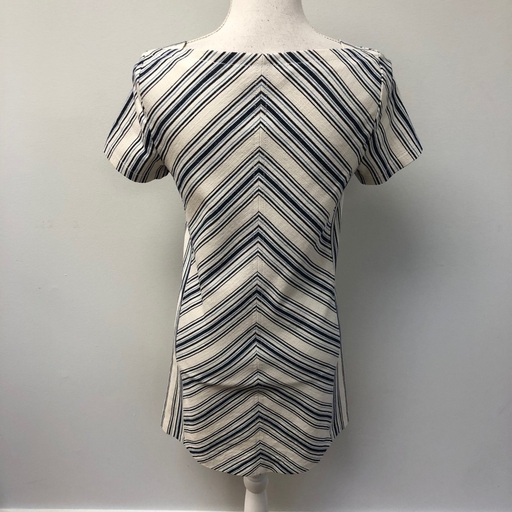See By Chloe Surfing Blue Stripe Chevron Shift Dress Womens 34 XS Short Sleeve - Picture 7 of 9